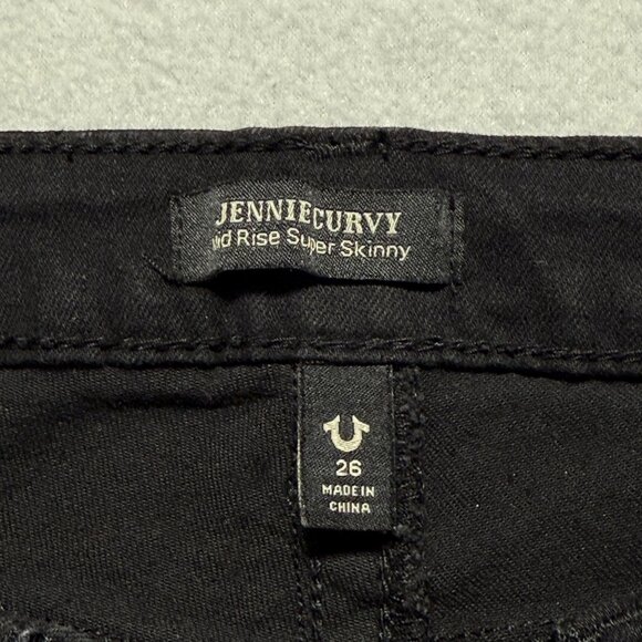 True Religion Women's Jennie Big T Mid Rise Lurex Black Skinny Jeans Size 26 NWT - Picture 6 of 11